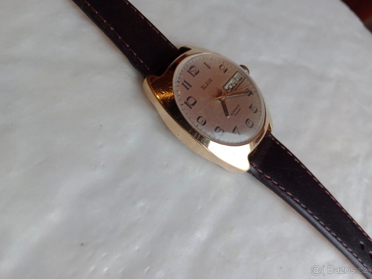 Staré funkční pozlacené hodinky Slava automati - 15