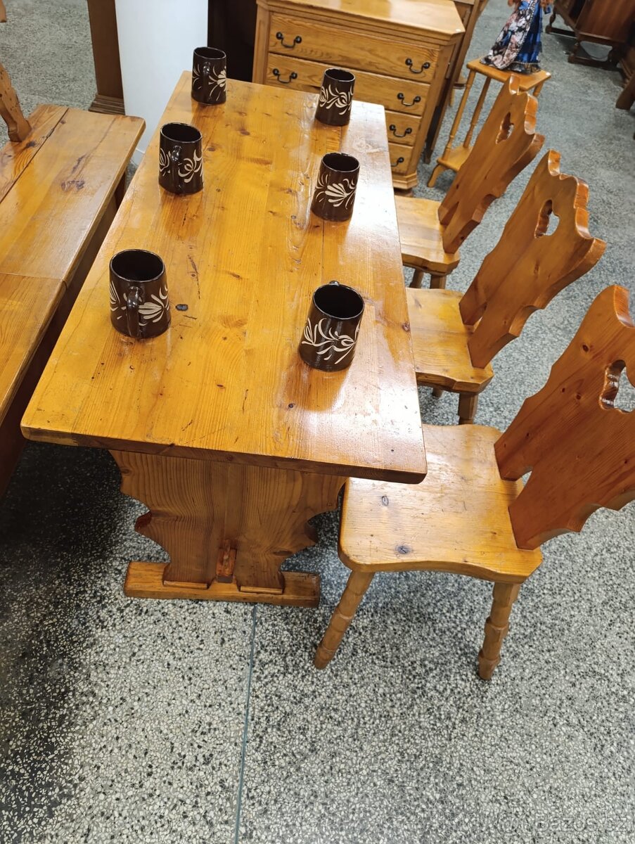 Selský jídelní set, stůl, lavice, židle, nábytek z masívu - 15
