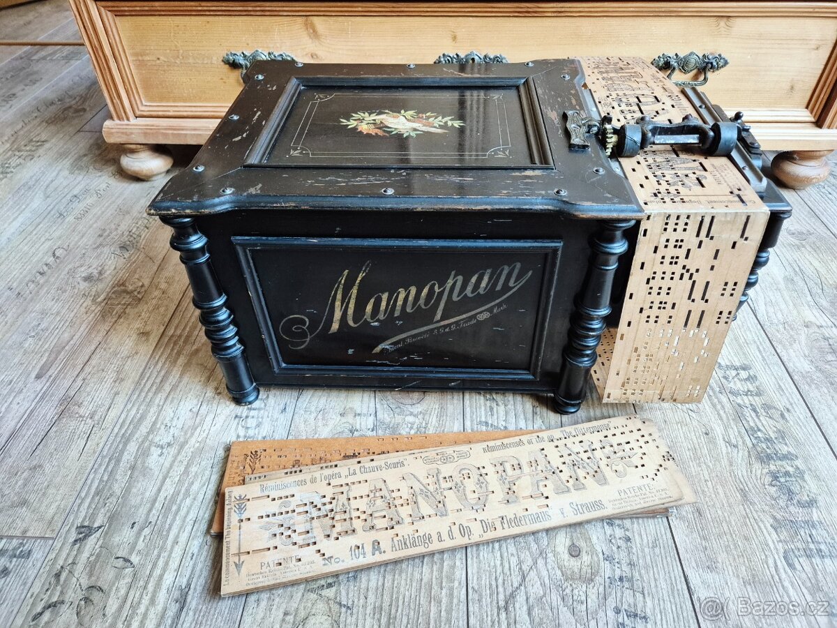Starožitný hrací stroj, flašinet MANOPAN, 1887 - 1900 - 15