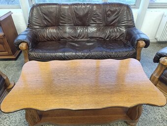 Rustikální kožená sedací souprava, 3 + 2 +1, masív - 15