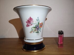 2x krásná ručně malovaná váza Royal Dux - květiny, kobalt - 15