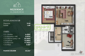 Prodej bytu 3+kk - 64,4 m2 - 15