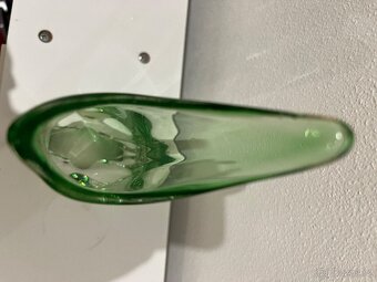 Hutní sklo - zelená váza, popelník a košíček - 15