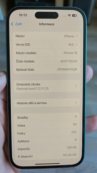 Apple iPhone 16 Blue 128GB, zánovní, perfektní stav,bat100% - 15