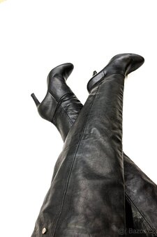 Velmi vysoké kožené kozačky Badura nad kolena vel. EU 38 - 15