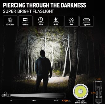 svítilna EDC Wurkkos TD07 1300 L, USB, LED, 479 metrů - 15