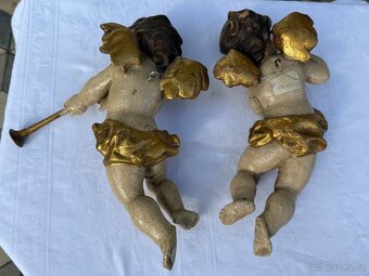 Dřevěná XXL socha anděla v páru polychromie 31cm - 15