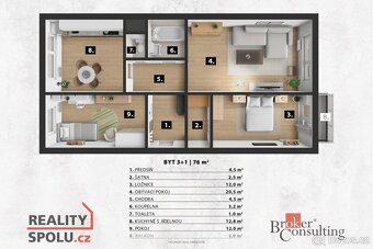 Prodej, byty/3+1, 76 m2, Urbánkova 3371/69, Modřany, 14300 P - 15