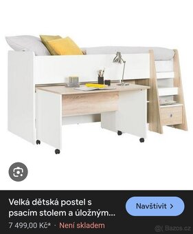 Vyvýšená velká dětská postel s psacím stolem - 15