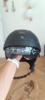Kožená retro helma s brýlemi, kšiltem - 15