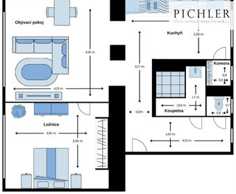 Pronájem bytu 2+kk, 57 m2, Plzeň - 15