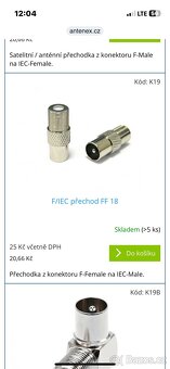 Prodám nepouž.anténní konektory,redukce,spojky,přechodky F-I - 15