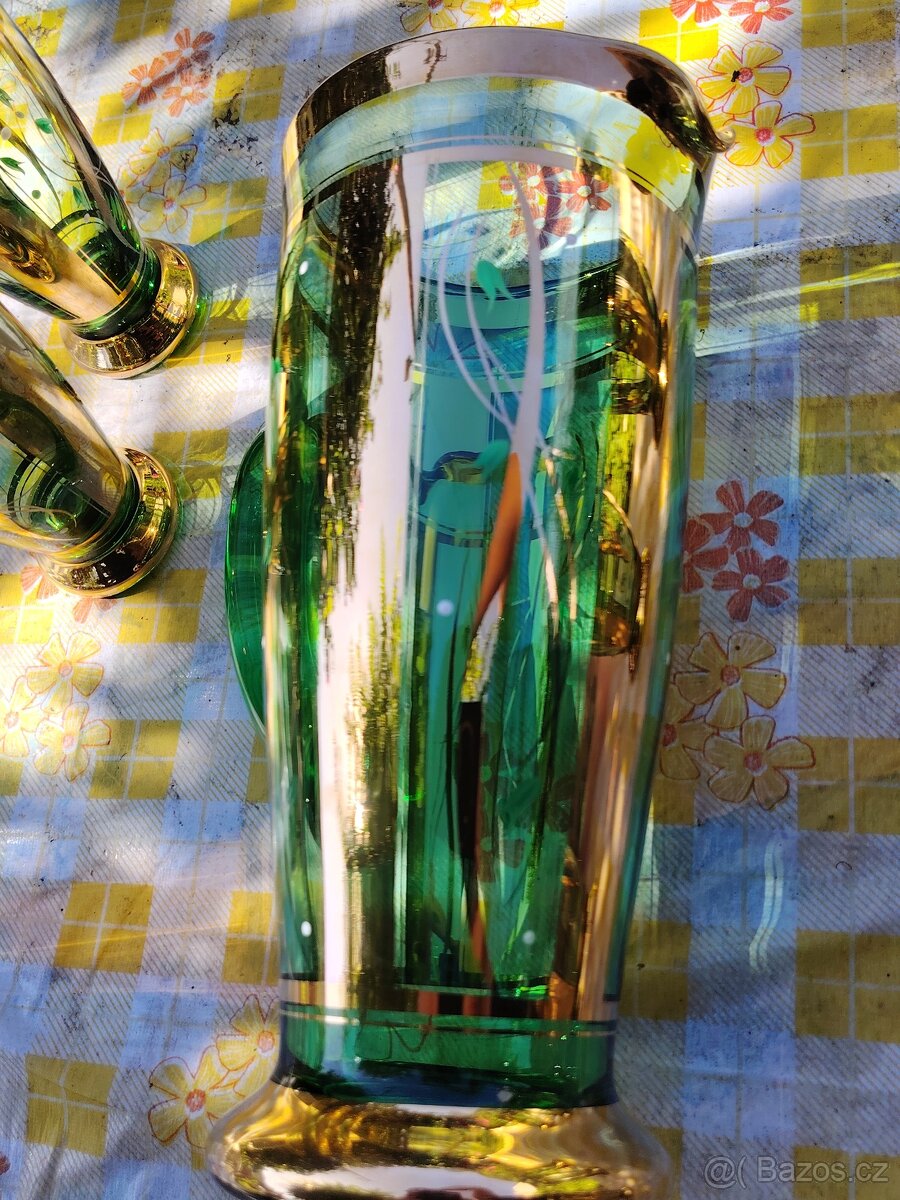 Zelený skleněný džbán a 5 skleniček - 16