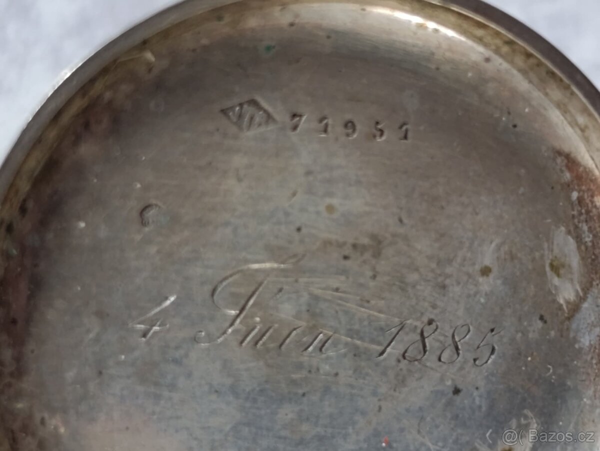 Stříbrné kapesní hodinky - kličovky, rok 1885 - 16