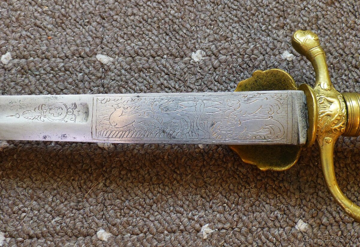 Lovecký tesák - Asi 18. století - Rytá čepel - 16