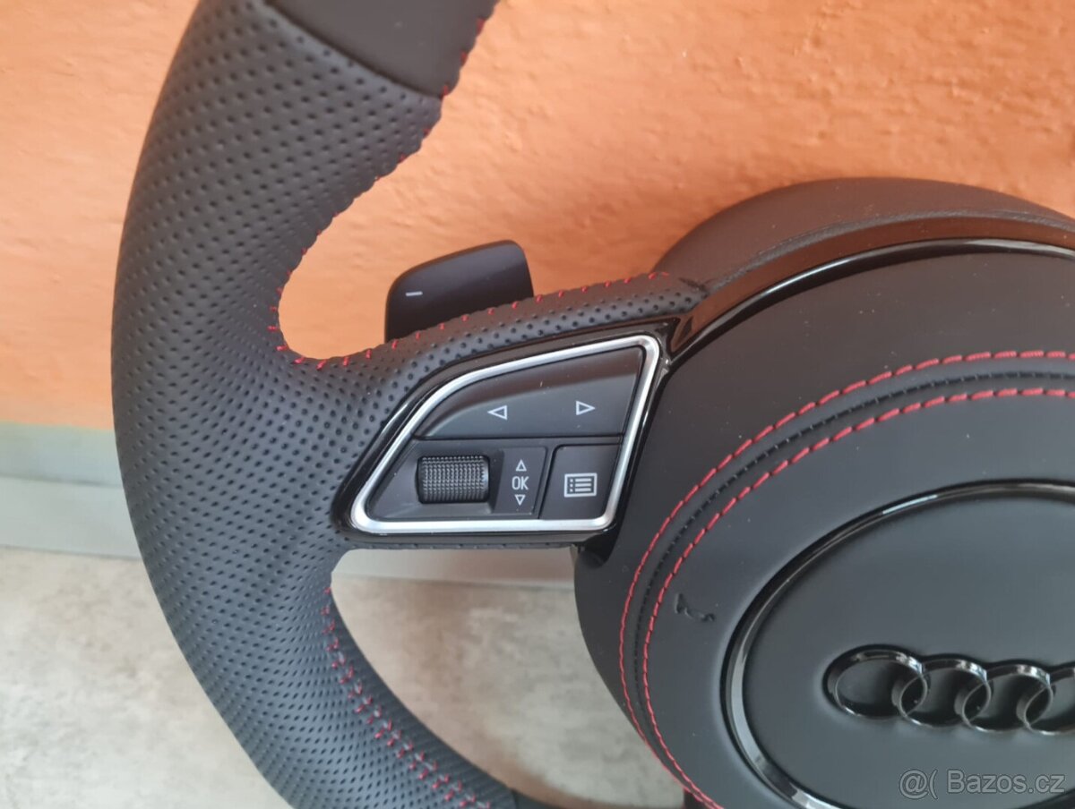 AUDI MULTIFUNKCNY VOLANT S AIRBAGOM A PADLAMI, červená niť - 16