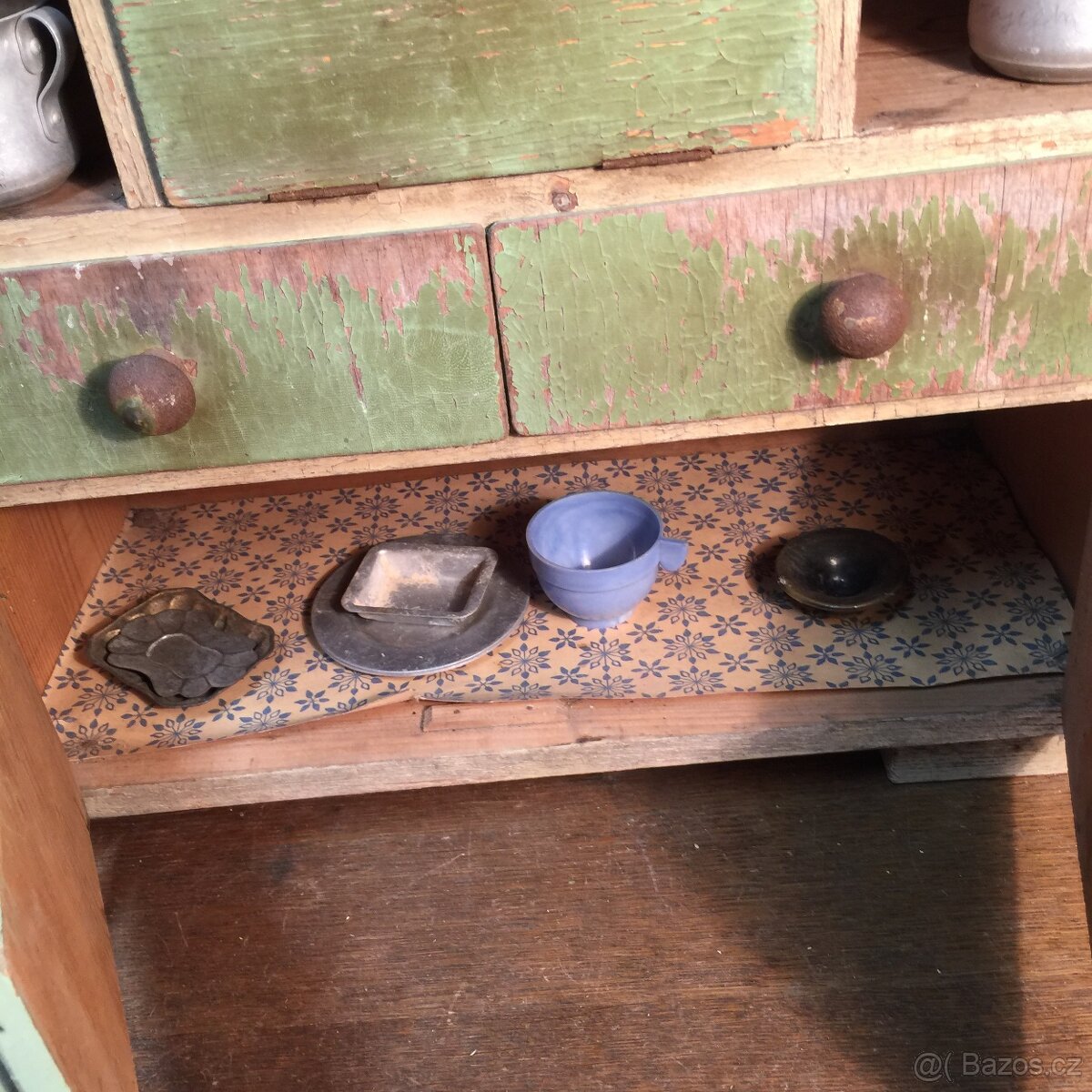 starožitná kredenc pro děti panenky kuchyňka nádobí 1920 - 16