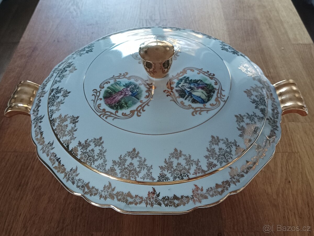 STAROŽITNÁ PORCELÁNOVÁ TERINA A TALÍŘ LIMOGES FRANCIE - 16
