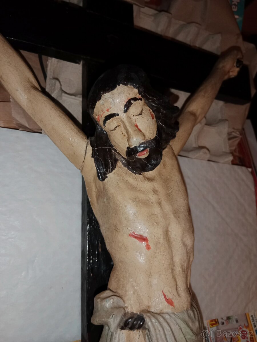 Pěkný hodně starý dřevěný Ježíš na kříži - 16