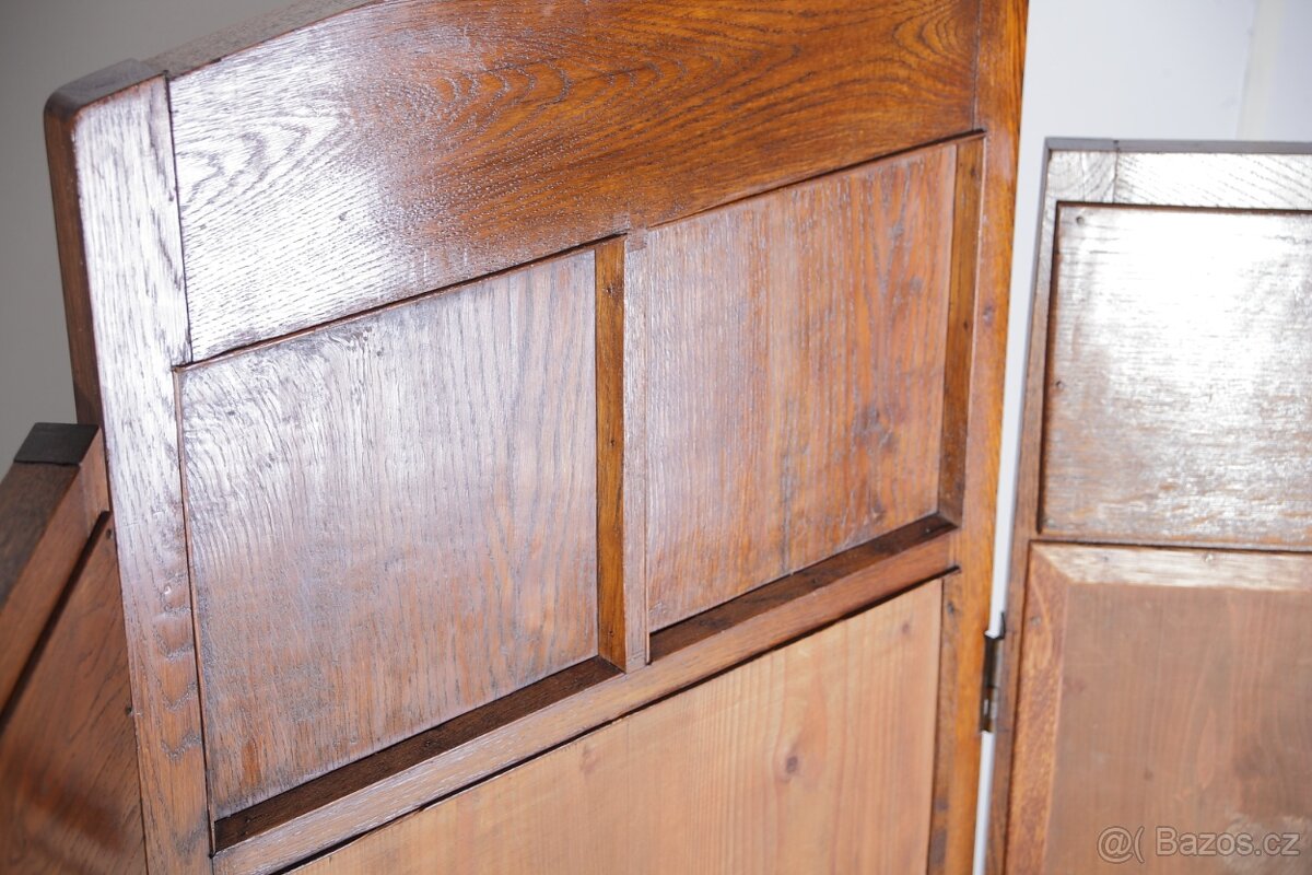 Secesní Dubový Paraván Zástěna Papoušek Ara Restaurováno - 16