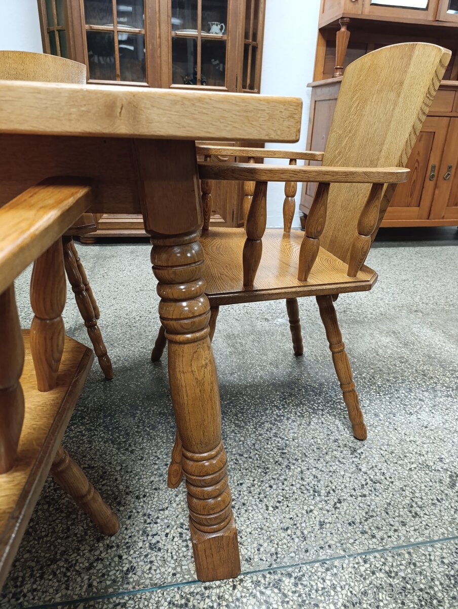 Rustikální / selský jídelní set, stůl, židle, masív - 16