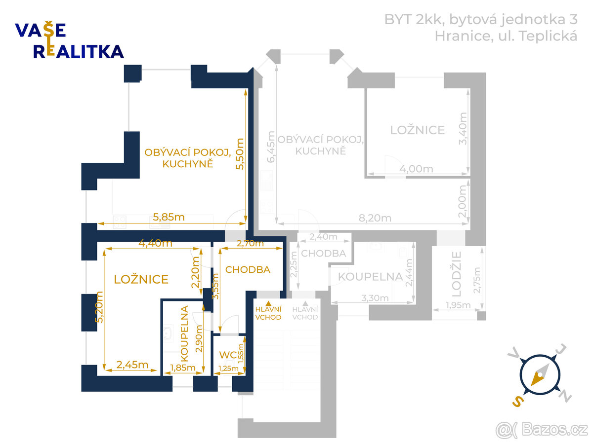 Pronájem, byt 2+kk, Hranice, ul. Teplická - 16