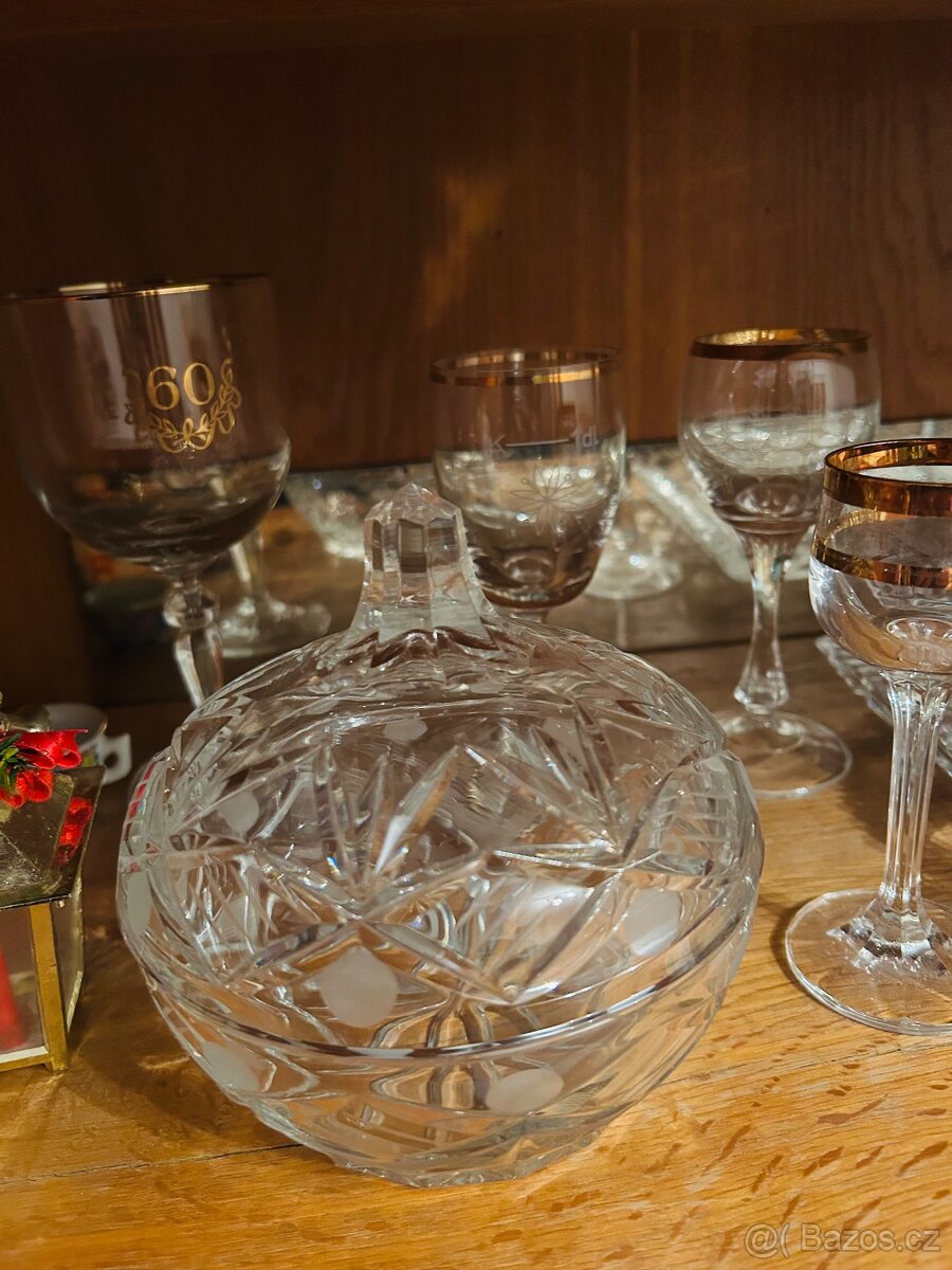 Porcelán sošky sklenice broušené sklo - 16