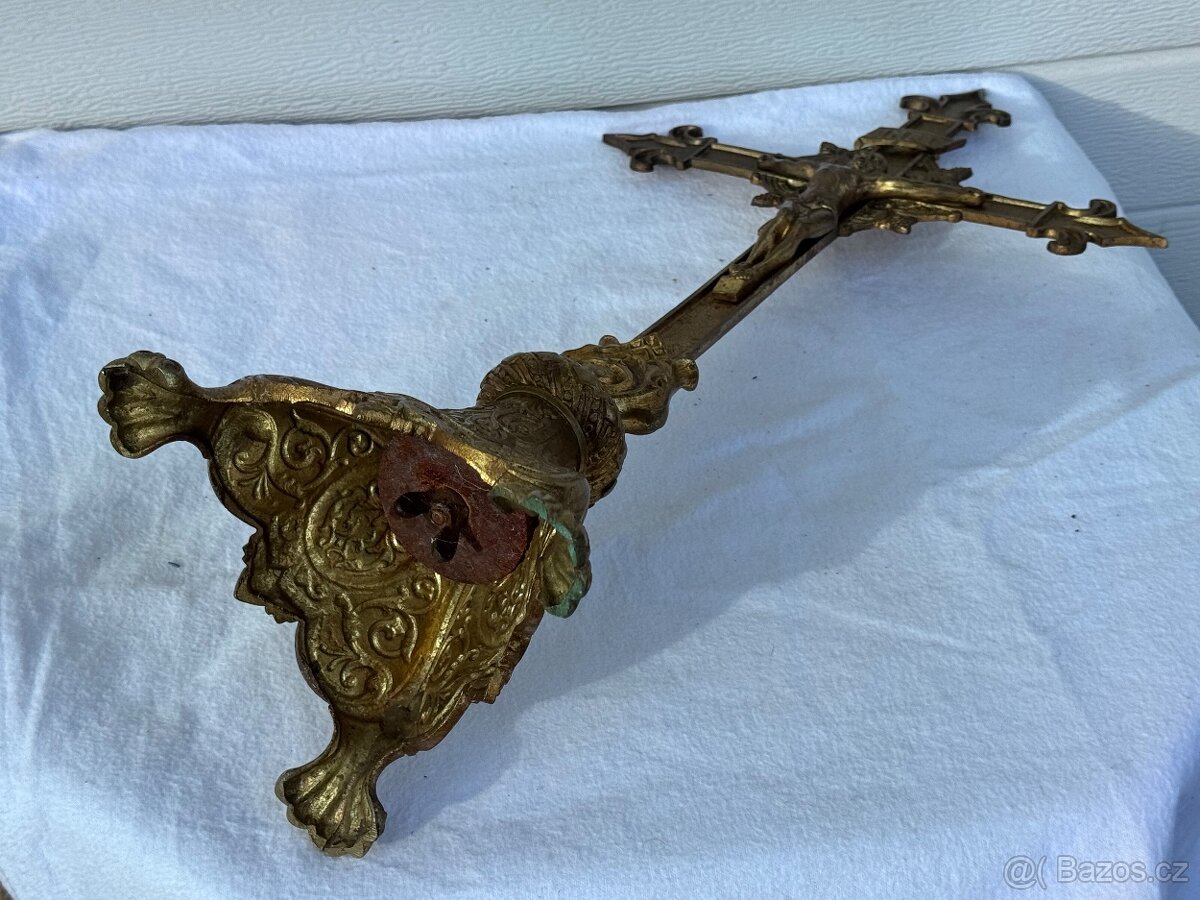 Barokní oltářní velký zdobený kříž původní kus - 16