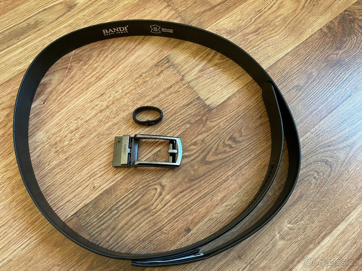Nový pánský kožený opasek Bandi s aut. sponou-černý, nastav. - 16