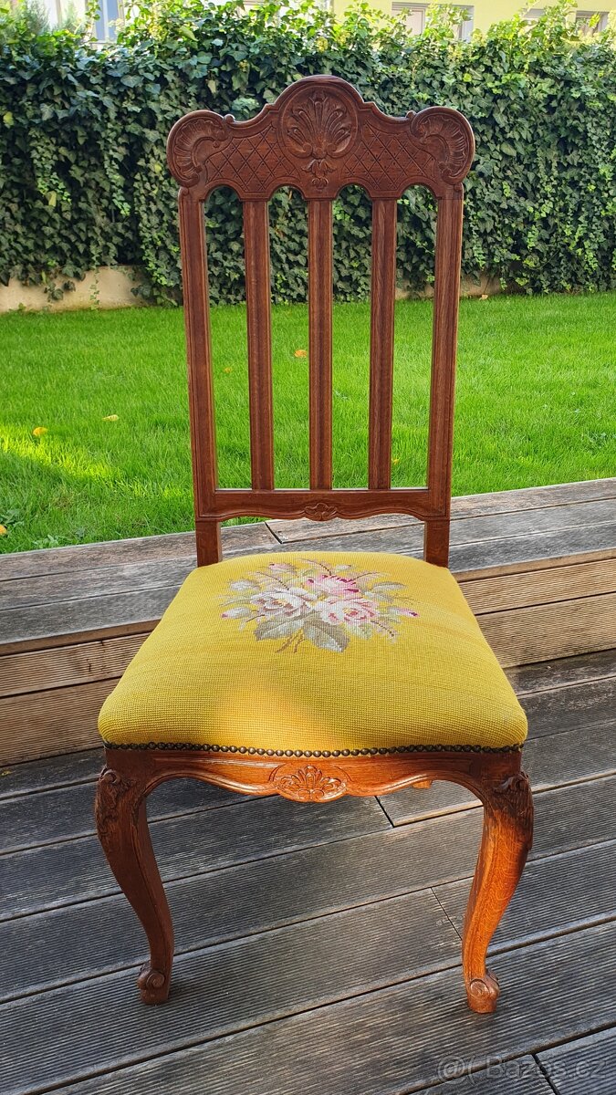 Dubové židle Ludvík XV. Řezbované 6 ks - 16