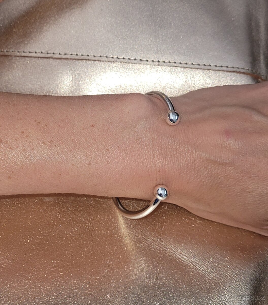 Nový dámský stříbrný náramek 925 kuličkový otevřený uni vel - 16