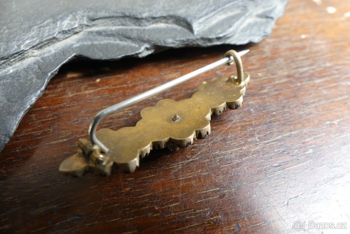 Šperky české granáty, koliér, brože, jehlice, stříbro tombak - 16