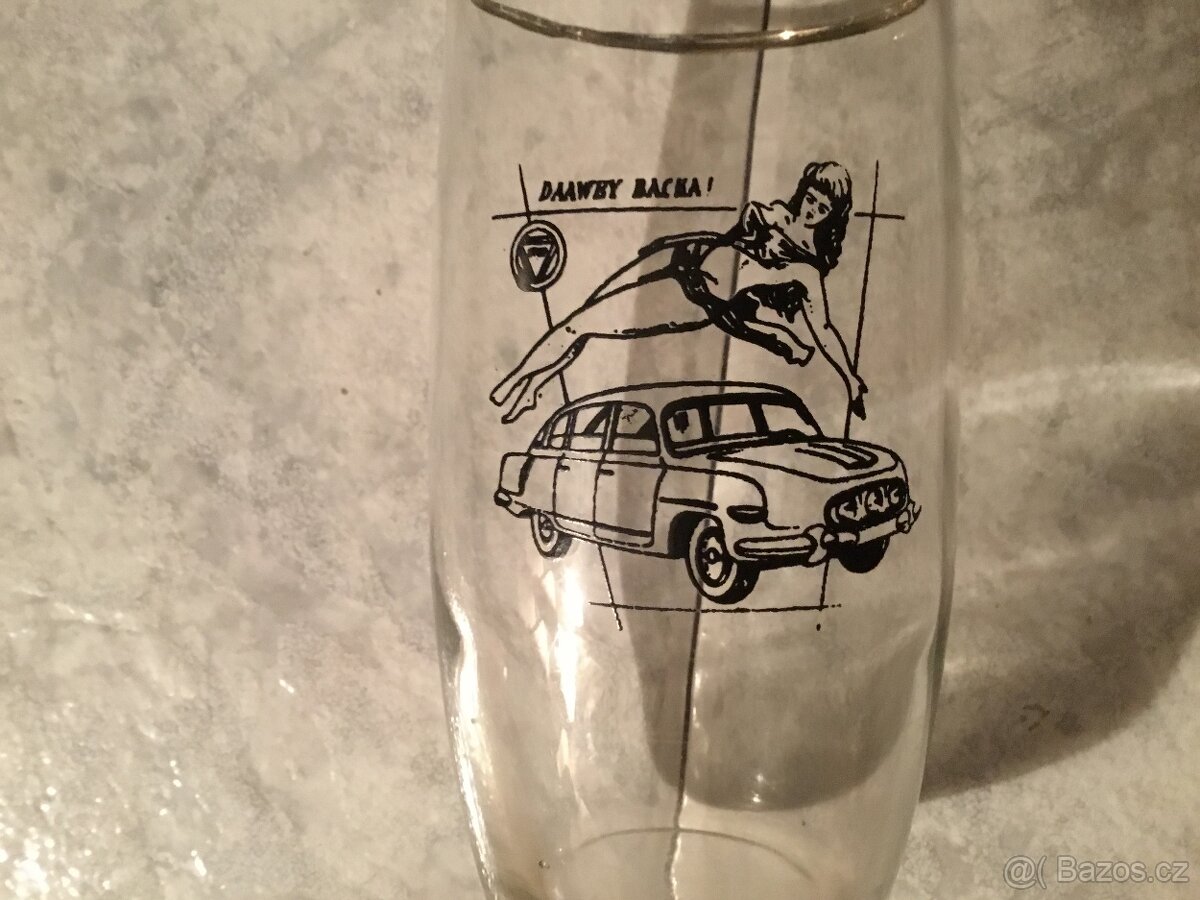 sklenice s obrazky 1973, sport, fotbal, histor. auta - 16