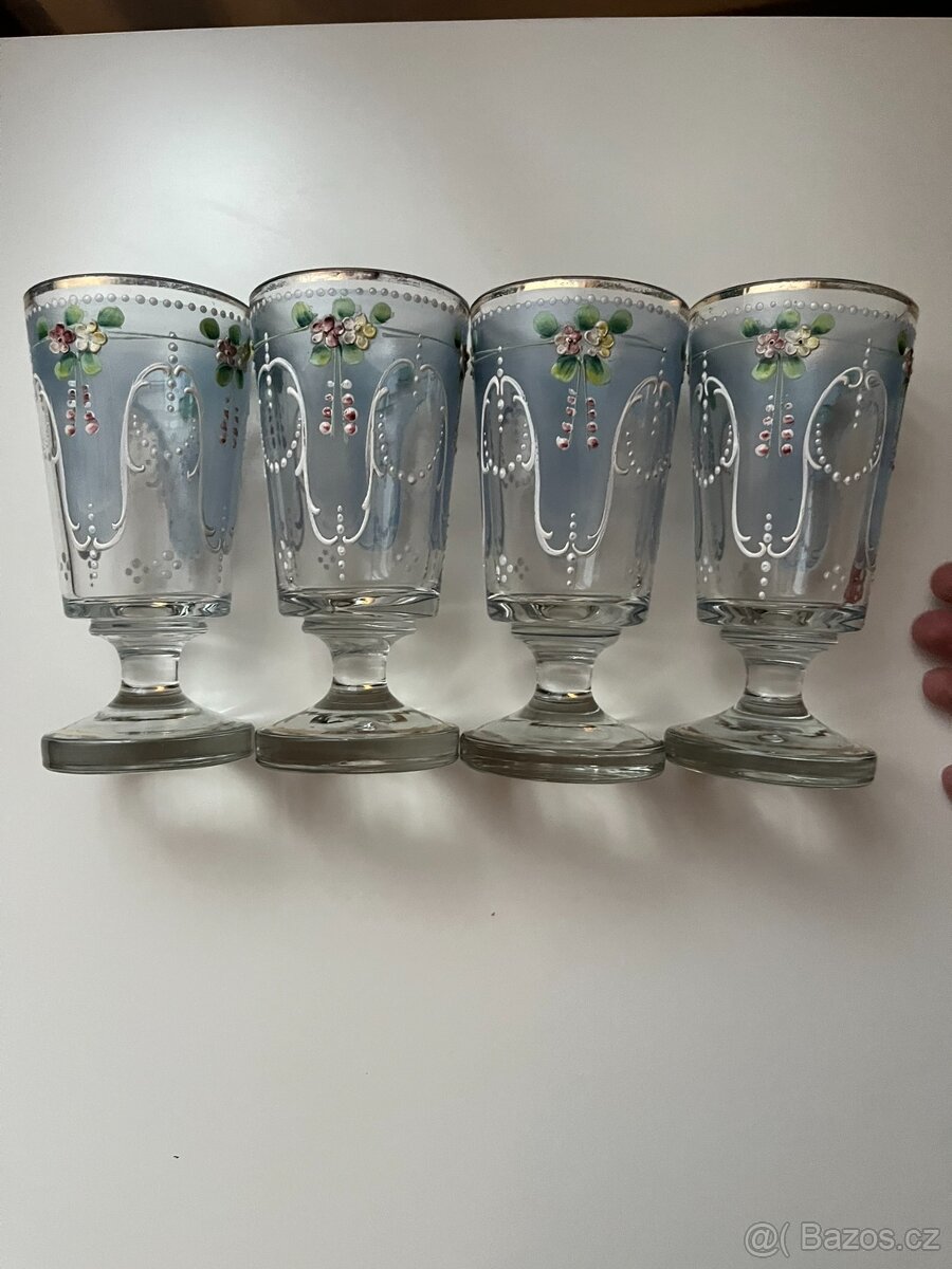 Starožitná grogovka, secese, smalt - 4 ks - 16