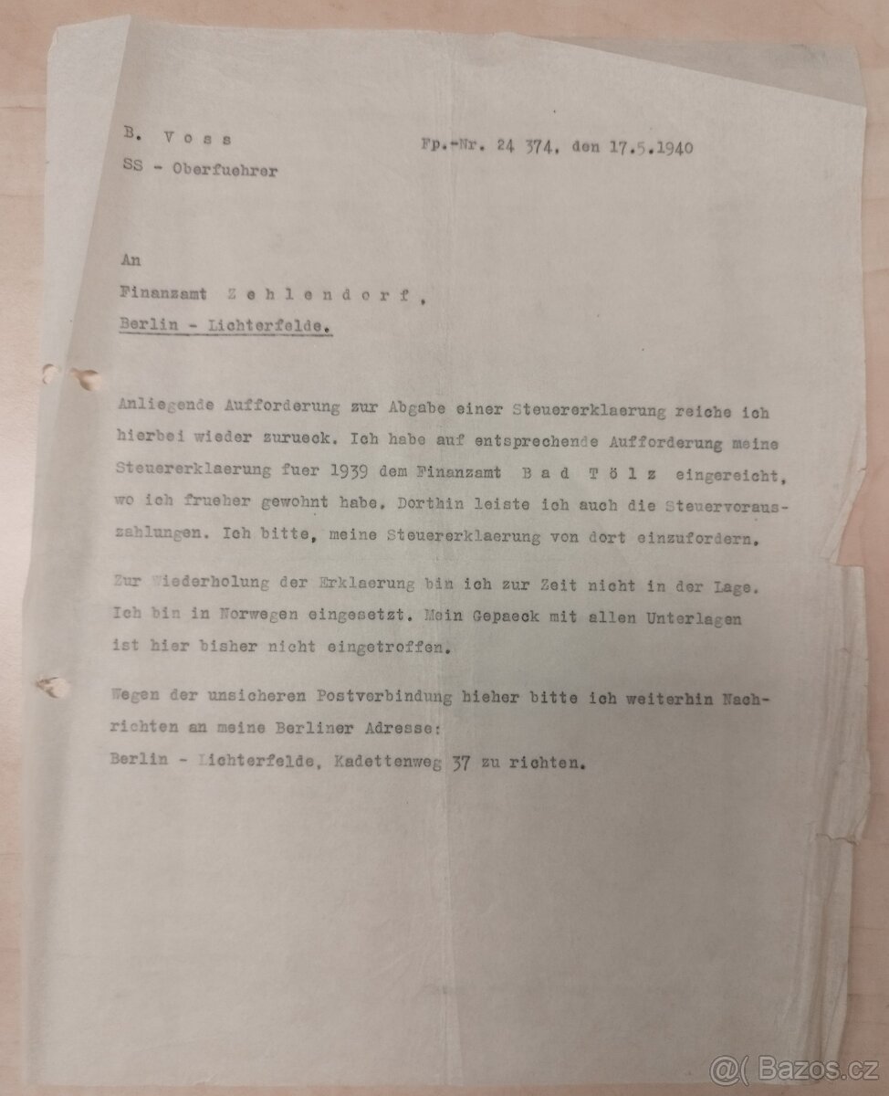 DOKUMENTY PO GENERÁL SS BERNHARD VOSS 1 - 16