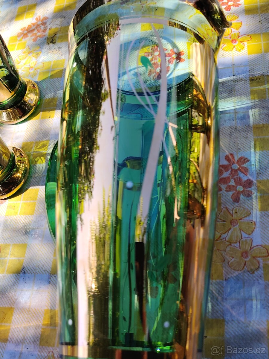 Zelený skleněný džbán a 5 skleniček - 16