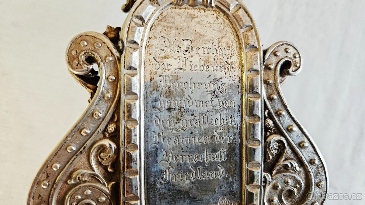 Ag stříbro stolní krucifix loťák rok 1864 biedermeier styl - 16