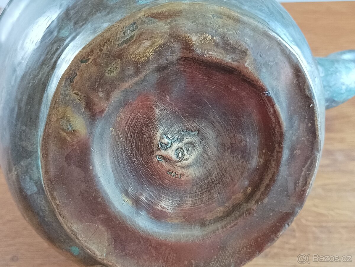 FRANCOUZSKÁ STAROŽITNÁ MOSAZNOMĚDĚNÁ KONVICE RUČNĚ VYROBENÁ - 16