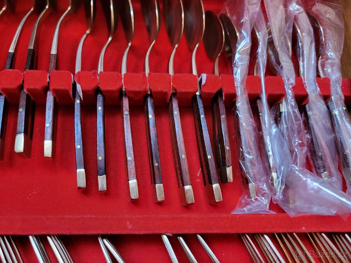 Dvoupatrová příborová sada (mosaz a týkové dřevo) - 16