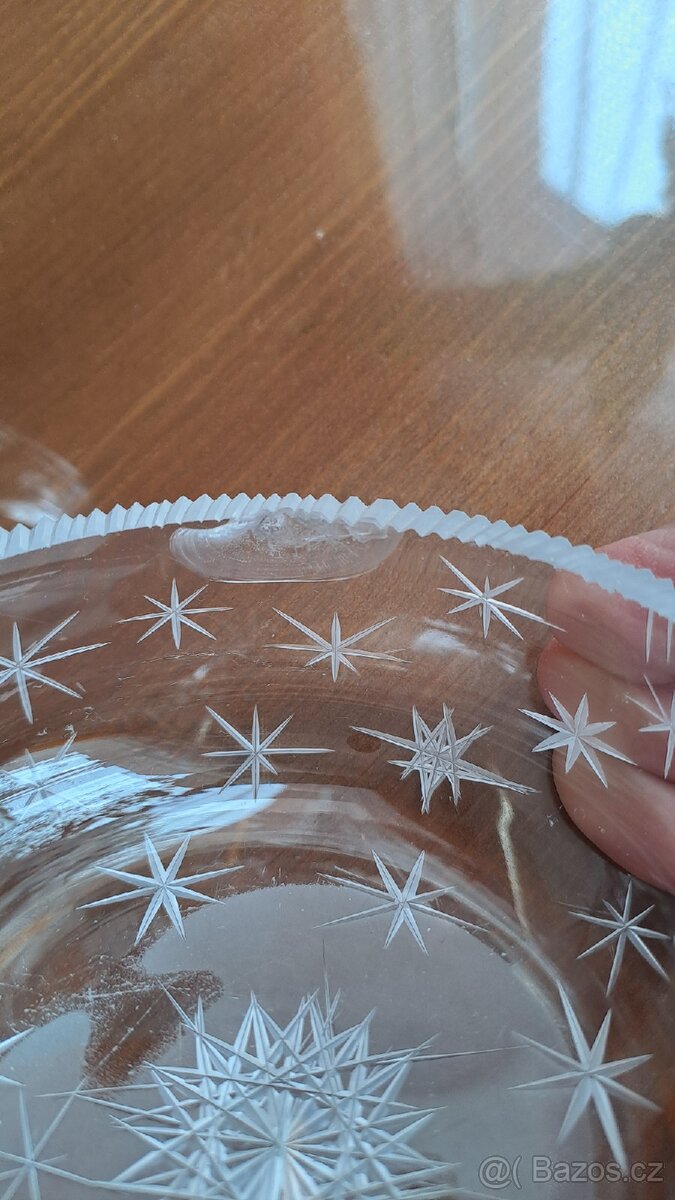 Staré sklo- medové jantarové a čiré broušené - 16