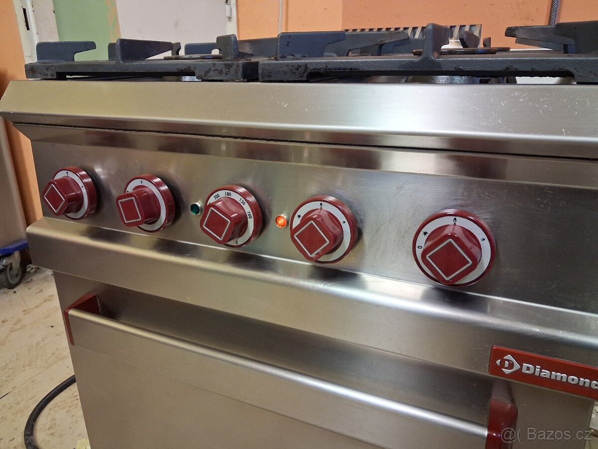 Gastro sporák Diamond, 4x plyn. hořák, elektrická pec 6x GN - 16