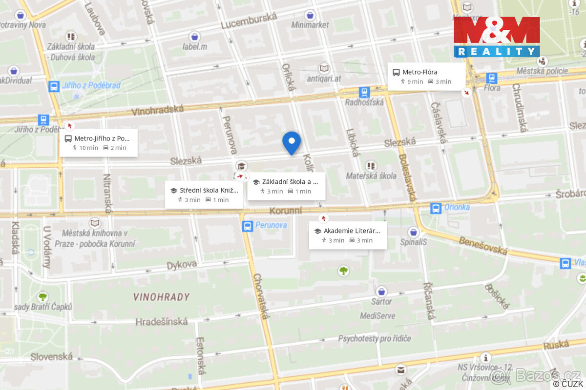 Pronájem bytu 2+kk, 42 m², Praha, ul. Slezská - 16