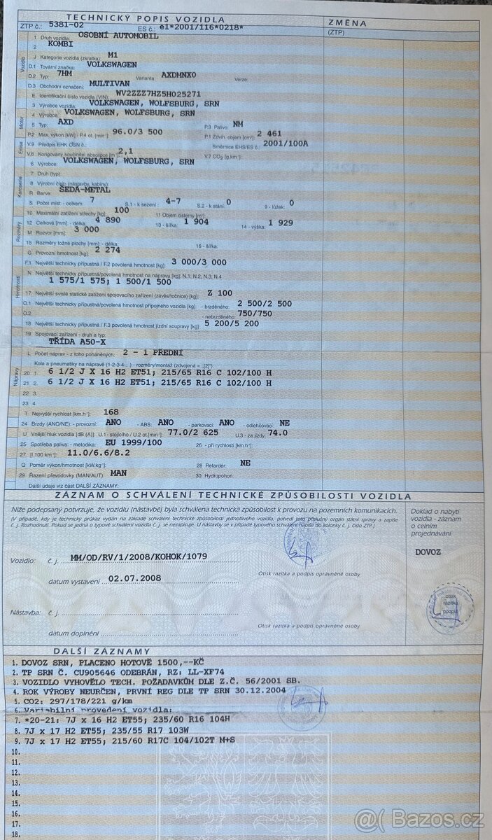VW Multivan 4x2, 2,5 TD 96 kw,spací lavice,7 míst,tope - 16