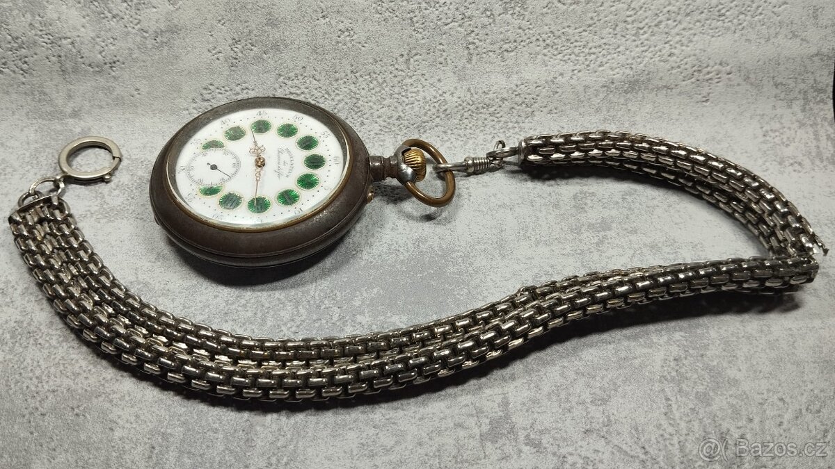 Velké dvouplášťové kapesní hodinky Régulatéur + retez - 16