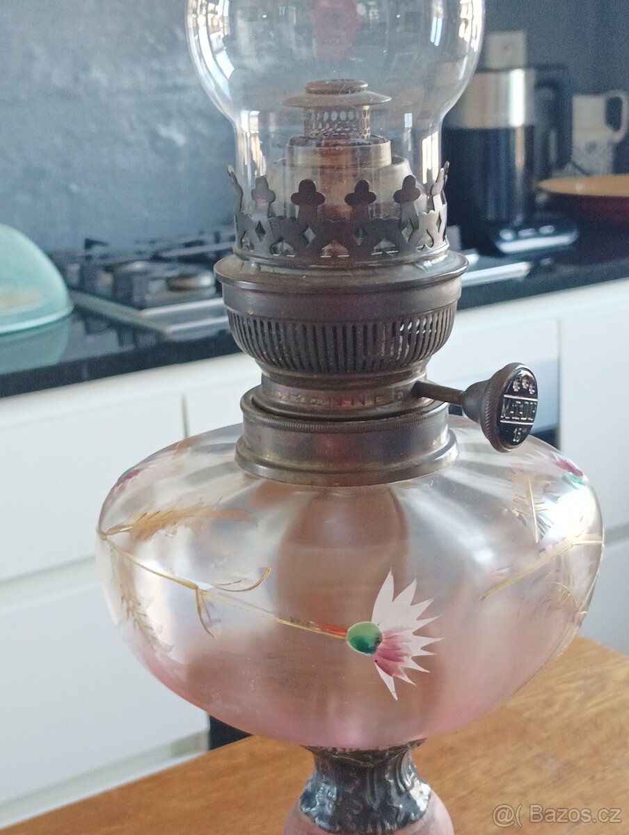 ART DECO STAROŽITNÁ MALOVANÁ PETROLEJKA ERICH & GRAETZ - 16