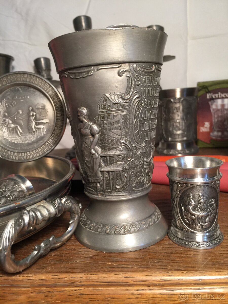 sbírka cínu pohár číše svícen mísa džber Cín - punc - 16