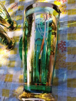 Zelený skleněný džbán a 5 skleniček - 16