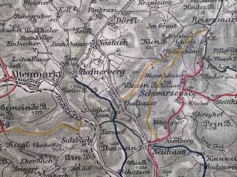 Rakousko-Uhersko r.1891 turist. mapa Vídeň ský les Baden Lax - 16