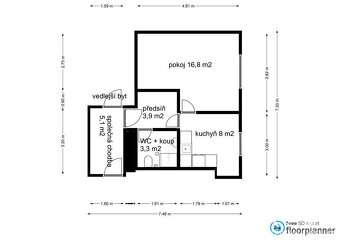 Pronájem prostorného bytu 1+1, 33 m2 - ul. Příkop, Brno - 16