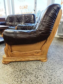 Rustikální kožená sedací souprava, 3 + 2 +1, masív - 16